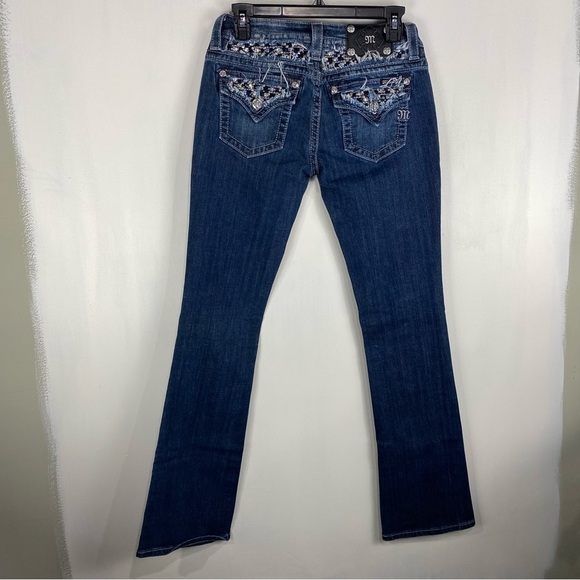 Miss Me Beaded Sequin Signature Boot Cut Dark Wash Denim Full Length Jeans 27 - Picture 2 of 5